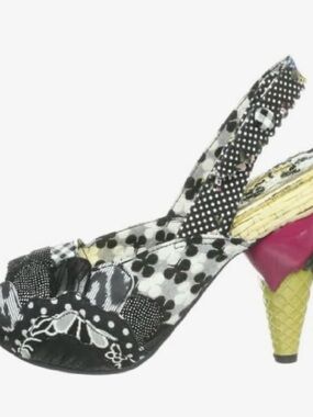Irregular Choice Black & White Floral Slingback Heels with Ice Cream cone Heel